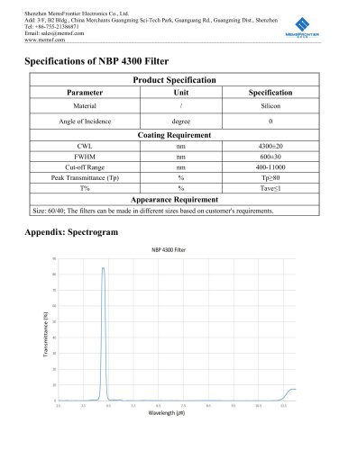 MemsFrontier NBP 4300 Infrared Filter