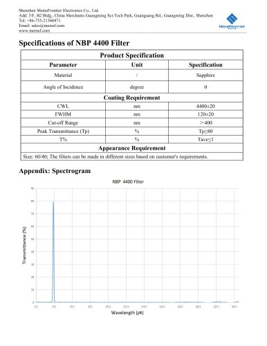 MemsFrontier NBP 4400 Infrared Filter