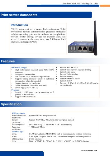 PS2000 ZLWL Print Server specification
