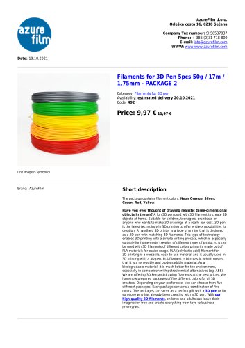 Filaments for 3D Pen 5pcs 50g / 17m / 1,75 mm - PACKAGE 2