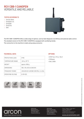 product data sheet RCV CBB-1 CANOPEN