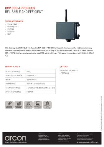 product data sheet RCV CBB-1 PROFIBUS