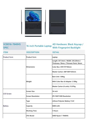 Sincoole Laoptop VCBD16