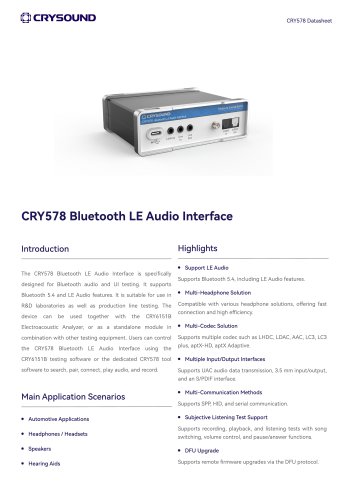 CRY578 Bluetooth LE Audio Interface