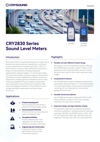 CRYSOUND Sound Level Meter CRY2831, CRY2833, CRY2834 Datasheet