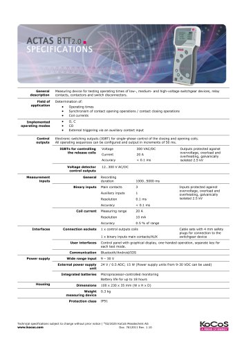 ACTAS BTT 2.0 Specifications 