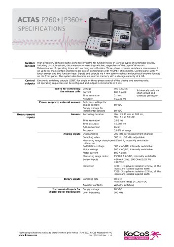  ACTAS P360+ | ACTAS P260+ Specifications 
