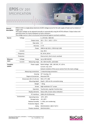  EPOS CV 201 Specifications 