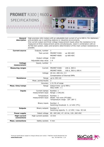 PROMET R300 | R600 Specifications