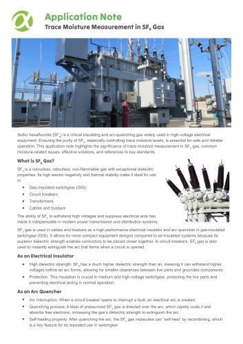 Application Note - Trace Moisture Measurement in SF6 Gas