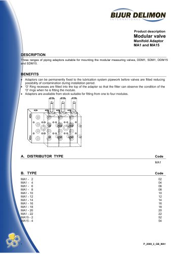 Modular valve Manifold Adaptor MA1 and MA15
