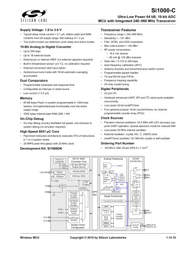 Si1000-C Ultra-Low Power 64 kB, 10-bit ADC MCU with Integrated 240–960 MHz Transceiver