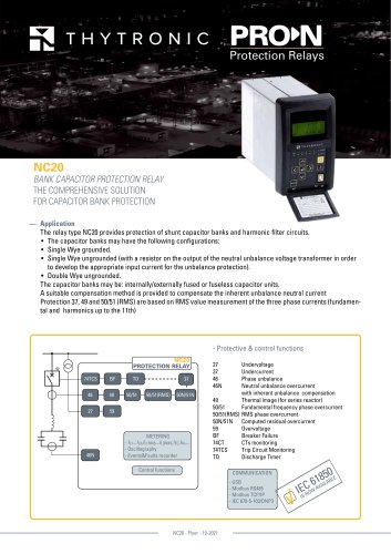 NC20 BANK CAPACITOR PROTECTION RELAY THE COMPREHENSIVE SOLUTION FOR CAPACITOR BANK PROTECTION