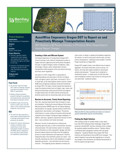 AssetWise Empowers Oregon DOT to Report on and  Proactively Manage Transportation Assets