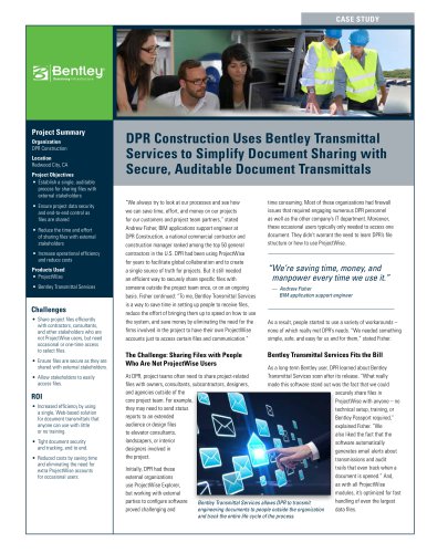 DPR Construction Uses Bentley Transmittal Services to Simplify Document Sharing with Secure, Auditable Document Transmittals