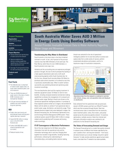 South Australia Water Saves AUD 3 Million in Energy Costs Using Bentley Software