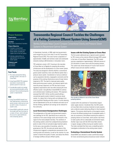 Toowoomba Regional Council Tackles the Challenges of a Failing Common Effluent System Using SewerGEMS