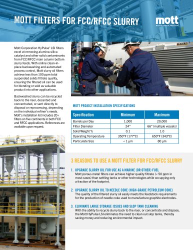 MOTT FILTERS FOR FCC/RFCC SLURRY