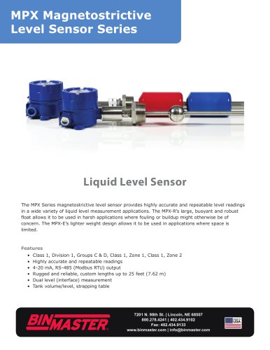 MPX Magnetostrictive Level Sensor Brochure