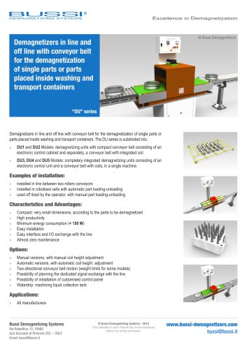 Demagnetizers in line and off line with conveyor belt, “DU” series