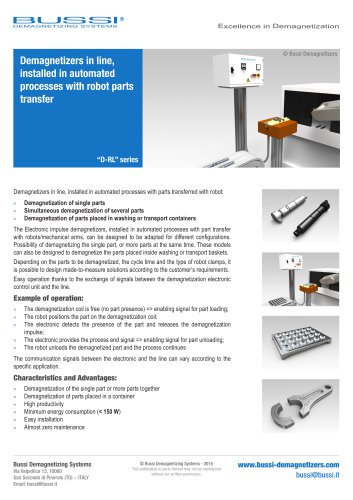 Demagnetizers installed in automated processes with parts handling with robot, “D-RL” serie