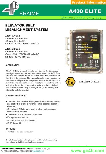 A400 - Belt Misalignment Monitor for Bucket Elevators