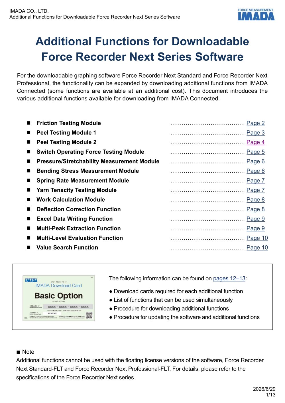 Additional Downloadable Chargeable Functions for Force Recorder Next Series - IMADA