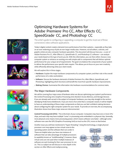 Optimizing Hardware Systems for  Adobe ®  Premiere ®  Pro CC, After Effects ®  CC,  SpeedGrade ?  CC, and Photoshop ®  CC