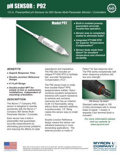 .5 inch Preamplified pH SENSOR: P92