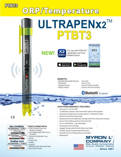 UltrapenX2™ PTBT3 Bluetooth® Enabled ORP/REDOX & Temperature Pen