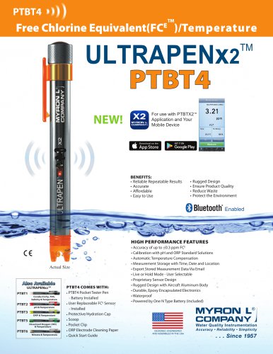 UltrapenX2™ PTBT4 Bluetooth® Enabled Free Chlorine Equivalent (FCE ™) & Temperature Pen