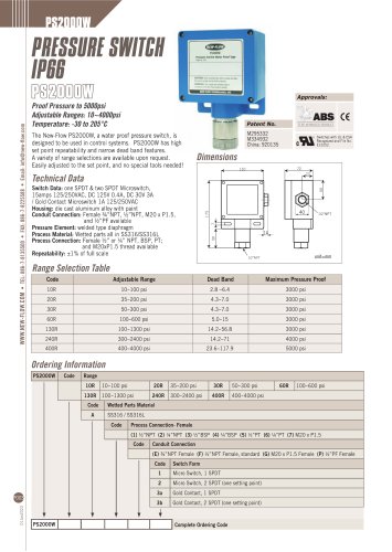 PS2000W Pressure switch