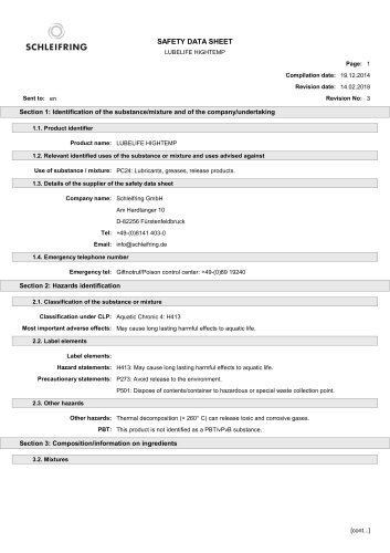 SAFETY DATA SHEET LUBELIFE HIGHTEMP