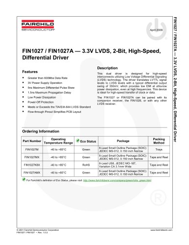 FIN1027 3.3V LVDS 2-Bit High Speed Differential Driver