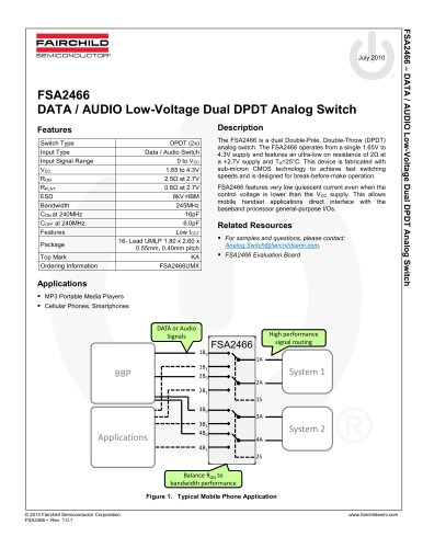 FSA2466 DATA / AUDIO Low-Voltage Dual DPDT Analog Switch