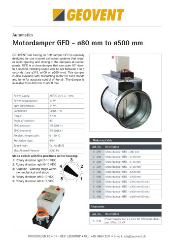 Motordamper GFD-24 - &oslash;80 mm to &oslash;500 mm