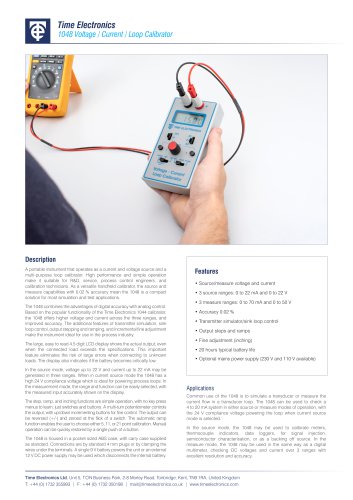 1048 Handheld Voltage / Current / Loop Calibrator Data Sheet