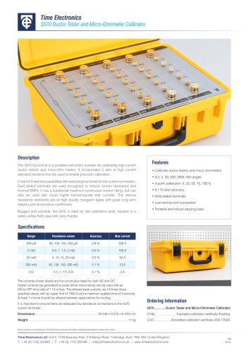 5070 Micro-Ohmmeter and Ductor Tester Calibrator Data Sheet