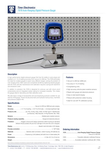 7078 Auto-Ranging Digital Pressure Gauge Data Sheet