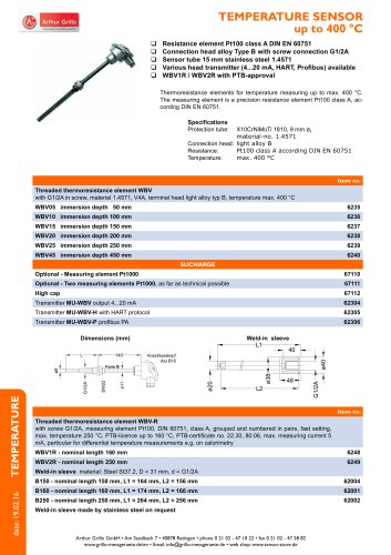 WBV - temperature sensor up to 400 degree celsius