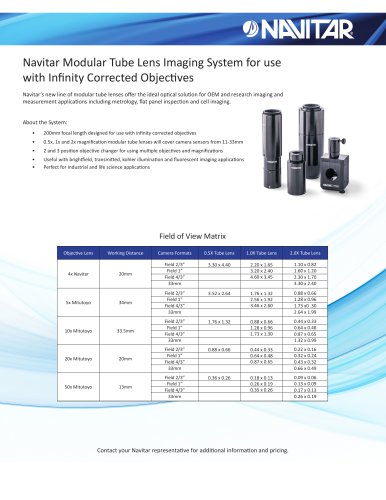 Navitar Modular Tube Lens Imaging System for use with Infinity Corrected Objectives