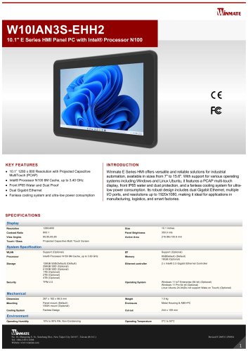 10.1" E Series HMI Panel PC with Intel® Processor N150 W10IAN3S-EHH2