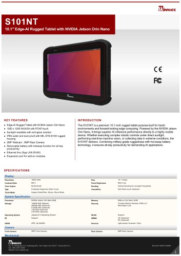 10.1" Edge-AI Rugged Tablet with NVIDIA Jetson Orin Nano S101NT 