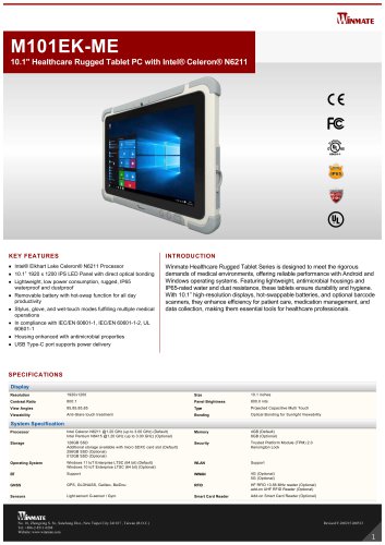 10.1" Healthcare Rugged Tablet PC with Intel® Celeron® N6211 M101EK-ME