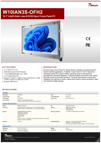 10.1" Intel® Alder Lake-N N150 Open Frame Panel PC W10IAN3S-OFH2