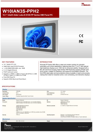 10.1” Intel® Alder Lake-N N150 PP Series HMI Panel PC W10IAN3S-PPH2