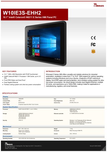 10.1" Intel® Celeron® N6211 E Series HMI Panel PC W10IE3S-EHH2