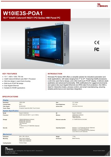 10.1" Intel® Celeron® N6211 PO Series HMI Panel PC W10IE3S-POA1