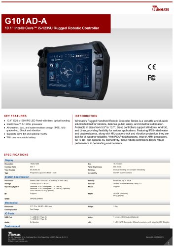 10.1” Intel® Core™ i5-1235U Rugged Robotic Controller G101AD-A