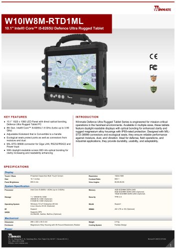 10.1" Intel® Core™ i5-8265U Defence Ultra Rugged Tablet W10IW8M-RTD1ML